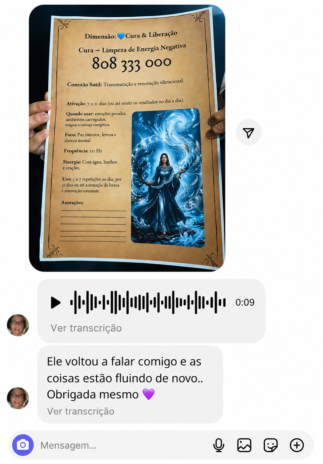 Depoimento de cliente sobre reconexão amorosa